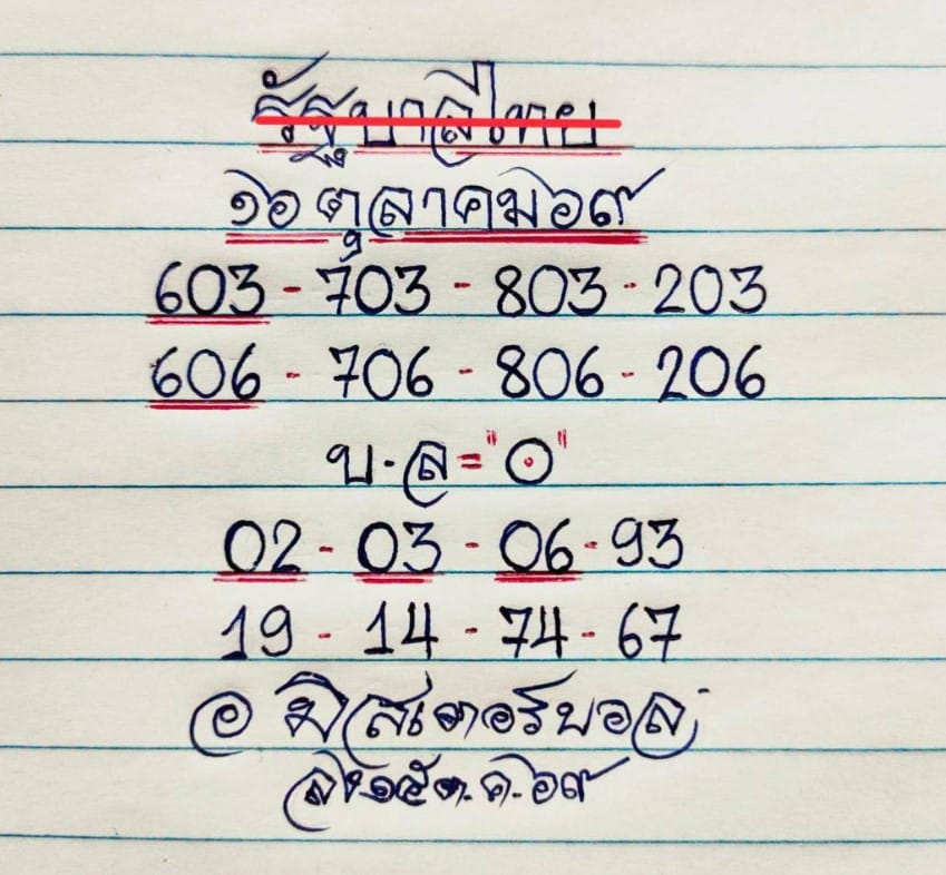 หวยมิสเตอร์บอล 16/10/69
