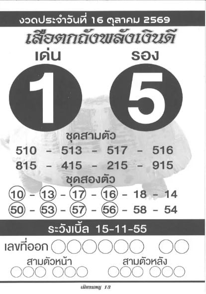 หวยเสือตกถัง 16/10/69